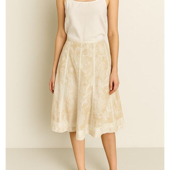 Peter Nygard midi skirt cream tan midi length side zip up cotton blend printed - Picture 1 of 9